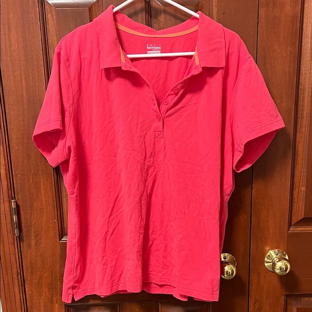 Basic Editions coral button down polo shirt